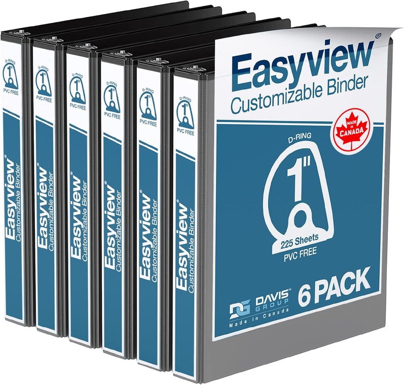 Davis Group Easyview Premium 3-Ring Binders with Clear-View Covers and D Rings, Binders for School or Office, 1 Inch, Pack of 6, Black - Image 1